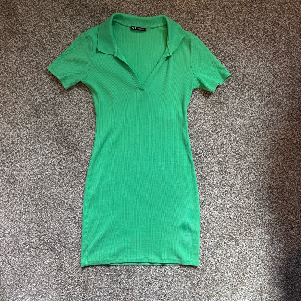 Green Zara Polo Collar Mini Dress | Size Medium